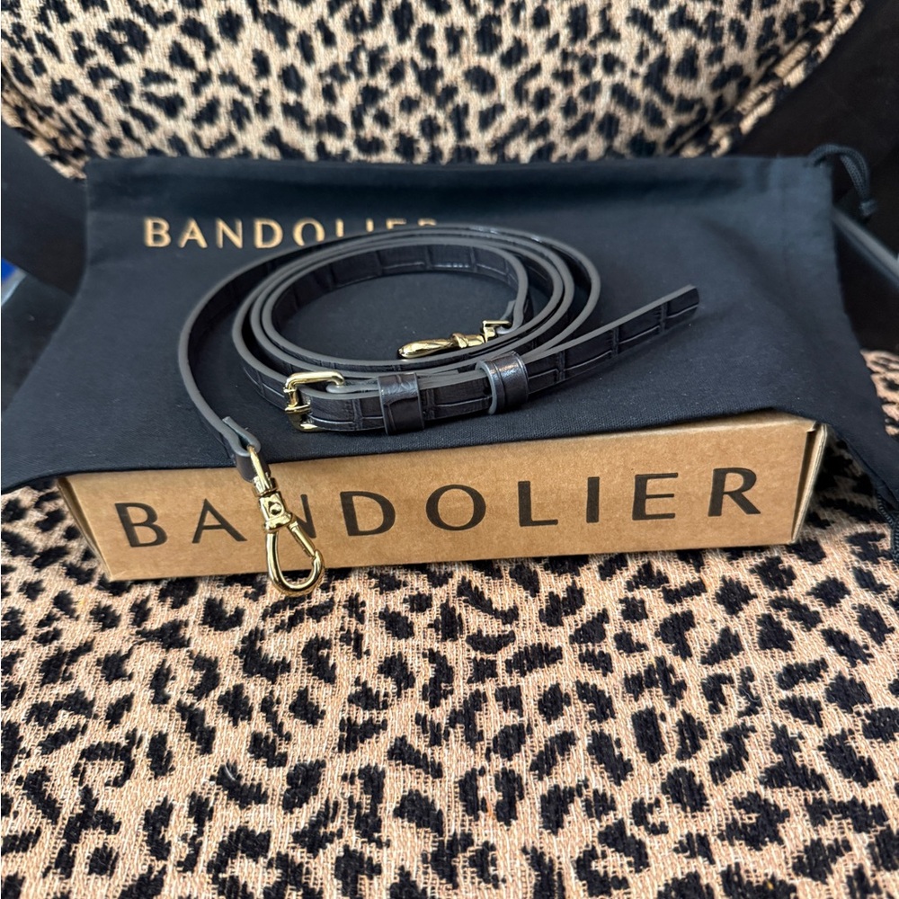 Bandolier Croc Dark Gray/Gold Crossbody Leather Strap. Never worn.
